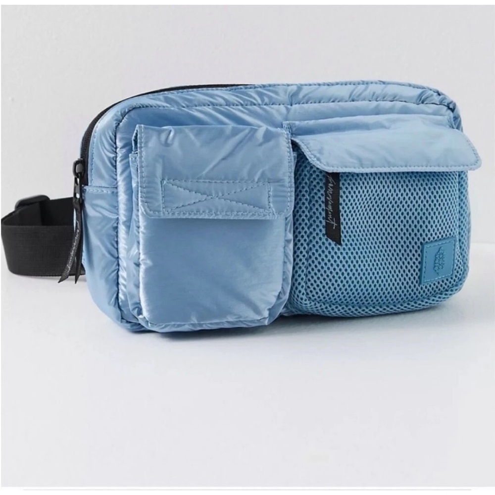 Free People Courtside Cargo Sling Bag Blue Metallic Belt Fanny Pack Purse
